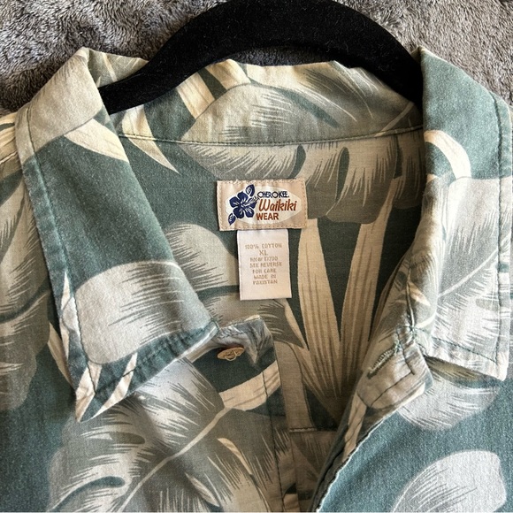 Vintage Cherokee Waikiki Green Floral Hawaiian Shirt Men’s XL Cotton - Picture 3 of 8